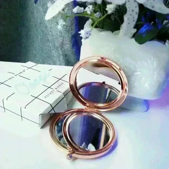 Yes Studio YS White with Rose Gold Tone Pocket Mirror - Picture 2 of 13